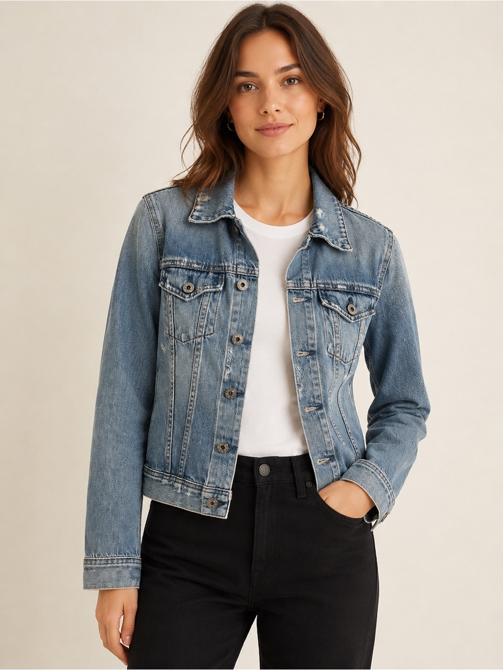 AG ADRIANO GOLDSCHMIED The Robyn Denim Jacket Blue Jean Distressed Size Small